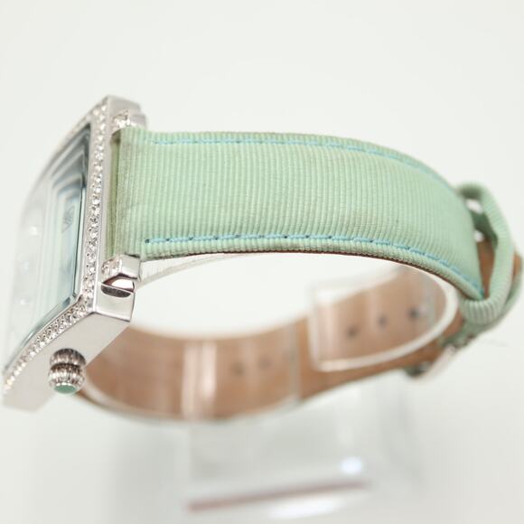 Victoria Wieck Women Gem Square Watch 36mm Dial Teal Leather Strap w New Battery - Picture 11 of 16